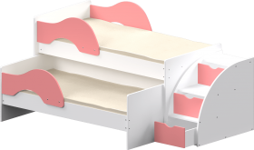 Кровать детская Матрешка выкатная с лестницей  Белый/Розовый в Сосновоборске - sosnovoborsk.katalogmebeli.com | фото