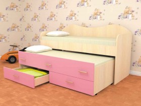 Кровать детская Нимфа двухместная 2.0 Дуб молочный/Розовый в Сосновоборске - sosnovoborsk.katalogmebeli.com | фото