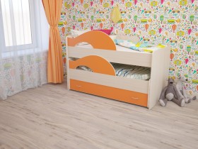 Кровать детская Радуга 1600 Млечный дуб/Оранжевый в Сосновоборске - sosnovoborsk.katalogmebeli.com | фото