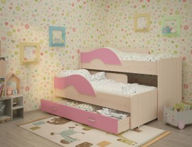 Кровать детская Радуга 1600 Млечный дуб/Розовый в Сосновоборске - sosnovoborsk.katalogmebeli.com | фото