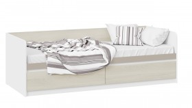 Кровать «Сканди» с 2 ящиками Дуб Гарден/Белый/Глиняный серый в Сосновоборске - sosnovoborsk.katalogmebeli.com | фото
