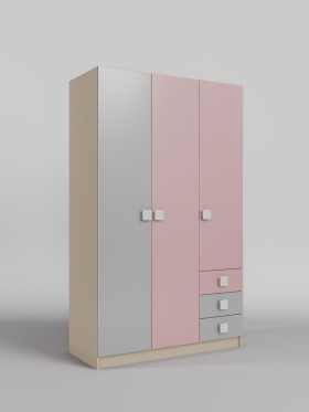 Шкаф 3-х створчатый с ящиками Грэйси (Розовый/Серый/корпус Клен) в Сосновоборске - sosnovoborsk.katalogmebeli.com | фото
